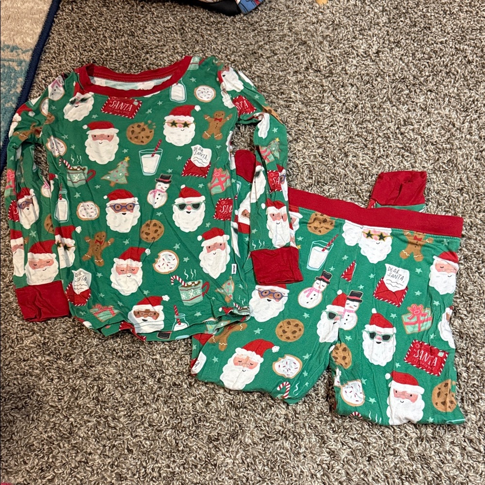 Little Sleepies limited edition Festive Santa Kids Pajamas - Green and Red